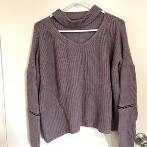 Women's Mauve Knit Cutout Mock Neck Sweater